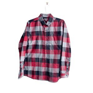 Eddie Bauer Mens Button Down Shirt Relaxed Fit  Plaid Red Black Large Tall